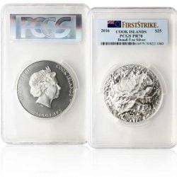 2016 5 oz Cook Island silver coin in plastic casing