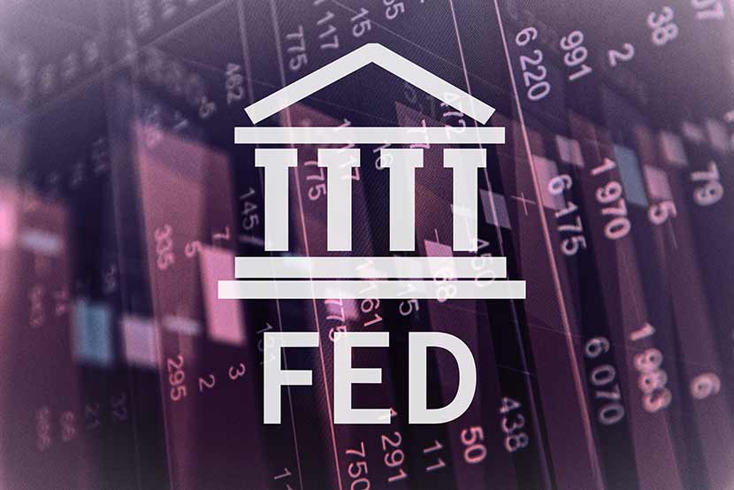 FED abbreviation against purple backdrop of numbers