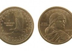 Front and back of the 2000 Sacajawea gold one dollar coin