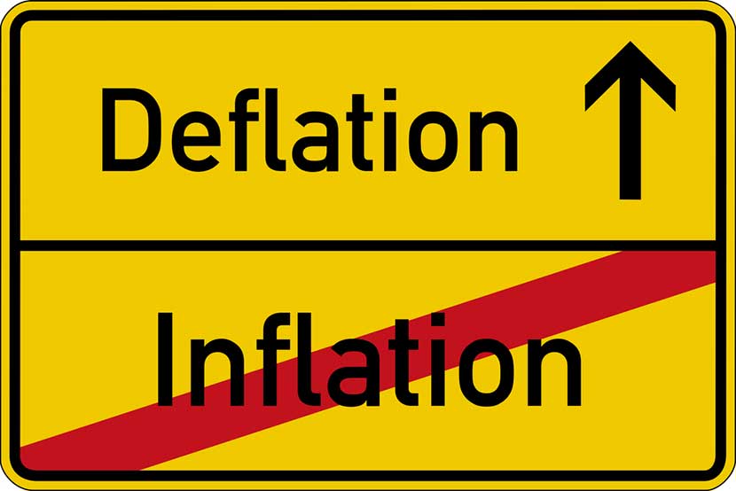Deflation increasing and inflation warning sign