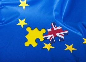 European Union flag with missing puzzle piece featuring Britain's flag