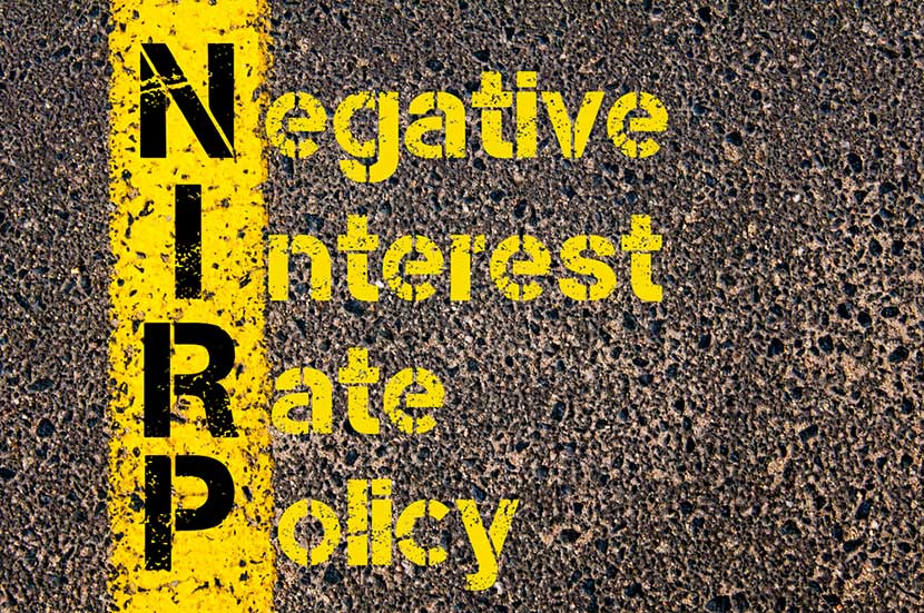 Negative Interest Rate Policy graphic on yellow line in the road