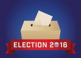 Red, white, and blue election 2016 ballot box