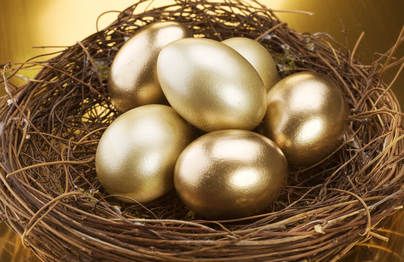 Golden eggs in nest, symbolizing being financially prepared for retirement