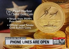 24 karat Pearl Harbor Gold Coin, struck from 99.99% pure gold, official legal tender gold bullion coins