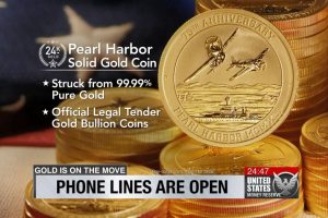 24 karat Pearl Harbor Gold Coin, struck from 99.99% pure gold, official legal tender gold bullion coins