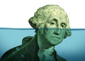 George Washington head going under water, indicative of growing federal debt