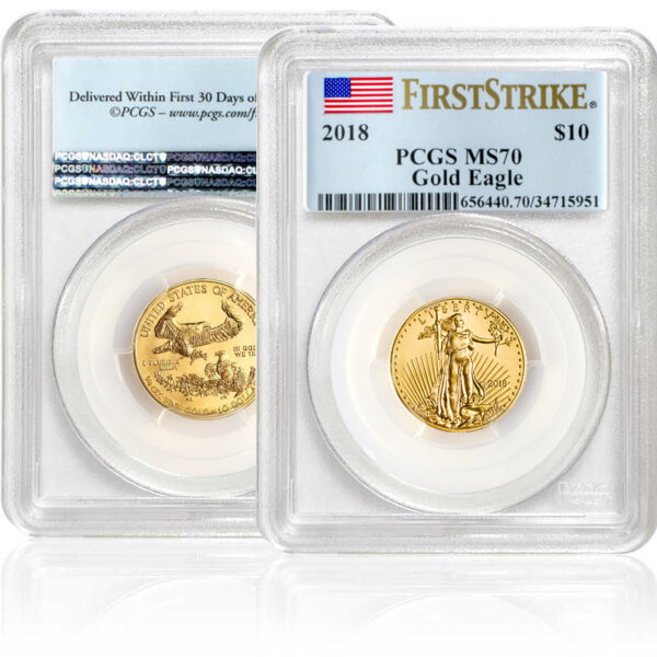 2018 1/4 oz. Gold American Eagle Coin MS70 in plastic sealed PCGS case with First Strike label