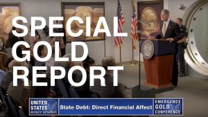 Cover photo of Emergency Gold Conference Video with speaker Philip Diehl presenting on a podium