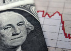 Stock market graph next to a one dollar bill with George Washington's face prominently showing