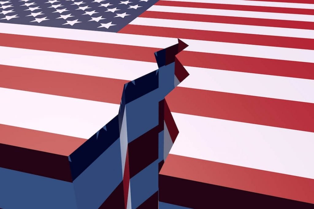American flag with crack down the middle