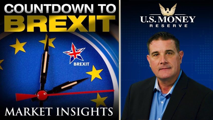 Coy Wells providing market insights during the countdown to Brexit with a background of Brexit-themed watch