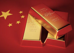 Gold Bars on Top of The Chinese Flag