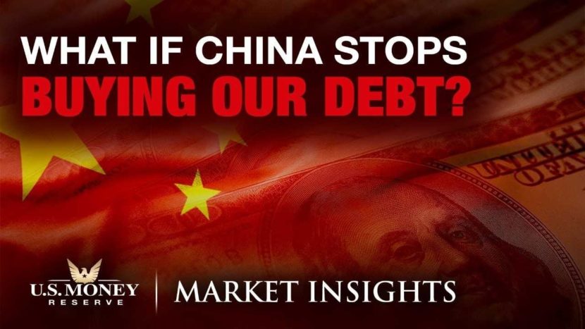 100 dollar bill superimposed with the chinese flag with the text "what if china stops buying our debt?"
