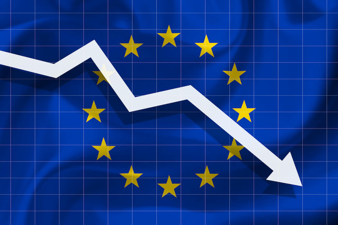 Arrow trending downward over European Union graphic