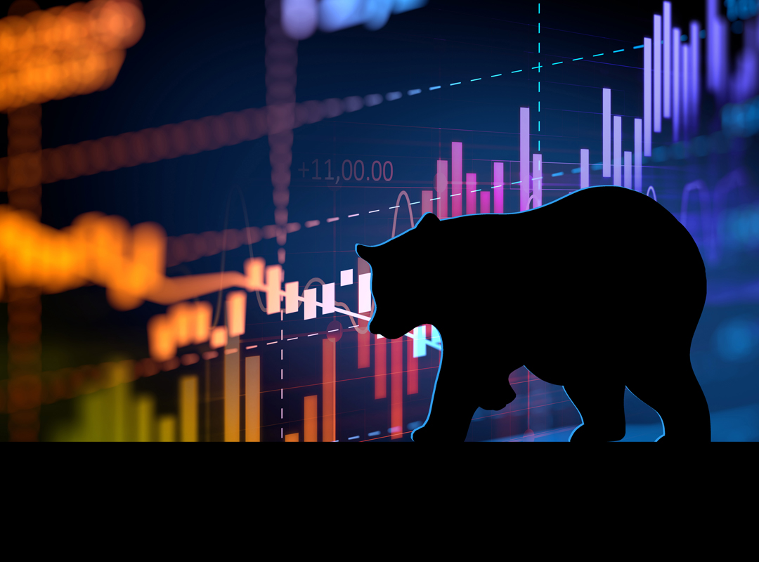 Shadow of a bear in front of stocks graphic