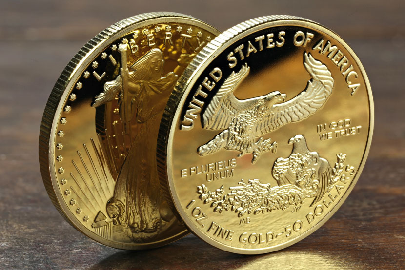 Two Gold American Eagle coins - Front and Back