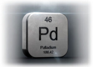 Large metal example of palladium as seen on the periodic table of elements