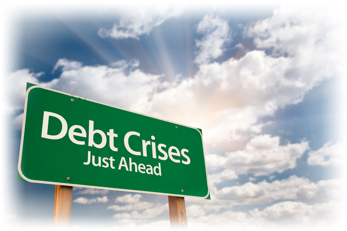Roadside sign reading “Debt Crises Just Ahead”