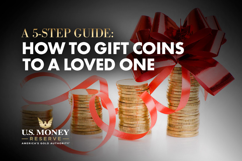 Five Step Guide for How to Gift Coins to a Loved One - Gold coins stacked with red ribbon around them