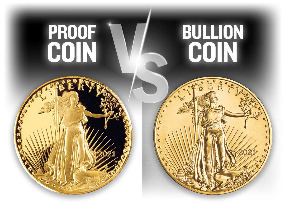 Proof coin vs bullion coin side-by-side comparison
