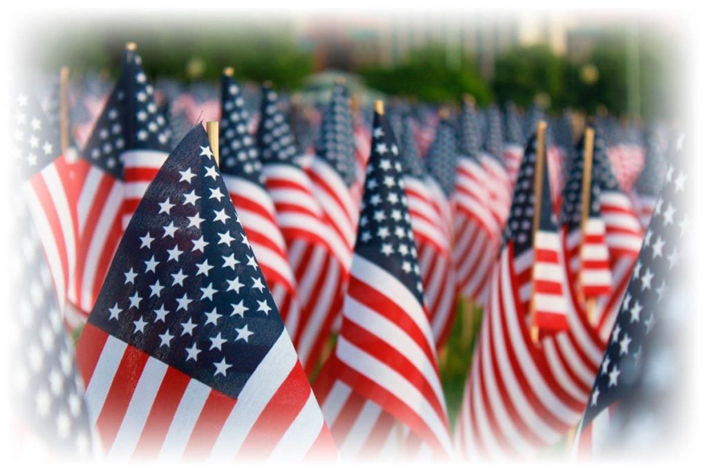 Rows of American flags