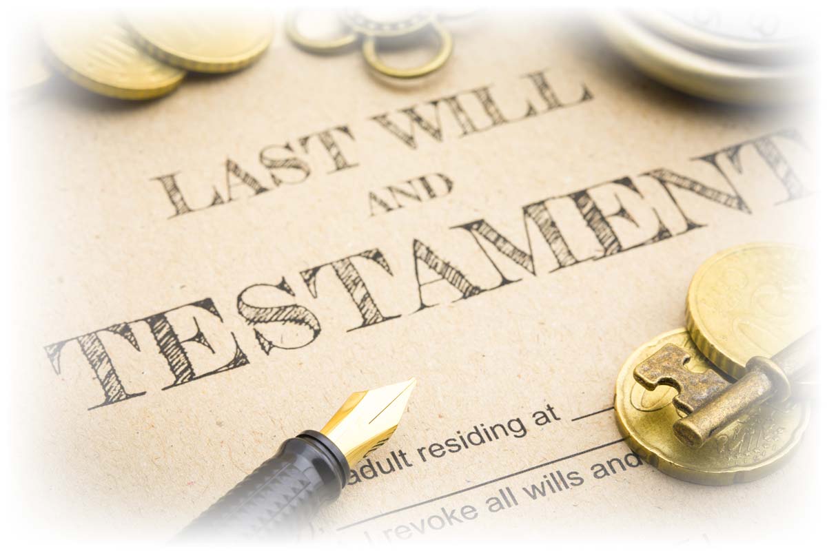 Last will and testament document with gold coins and key