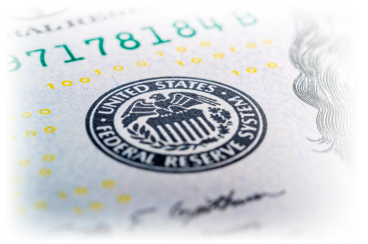 Federal Reserve stamp on U.S. currency