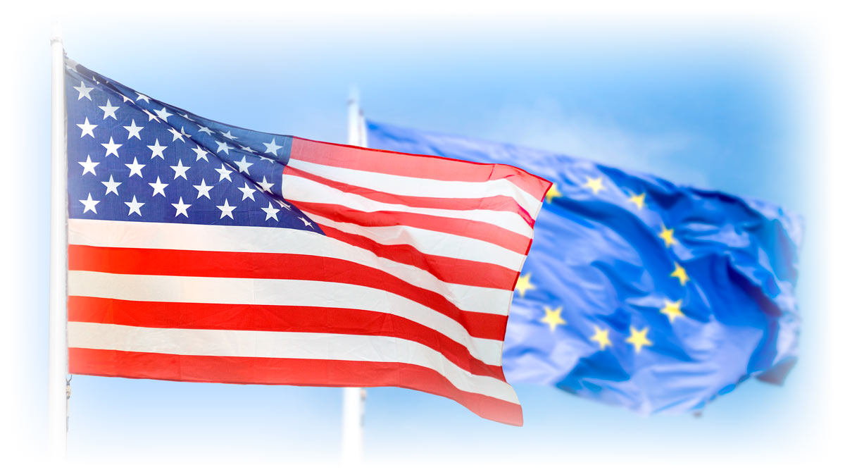 American and European Union flags