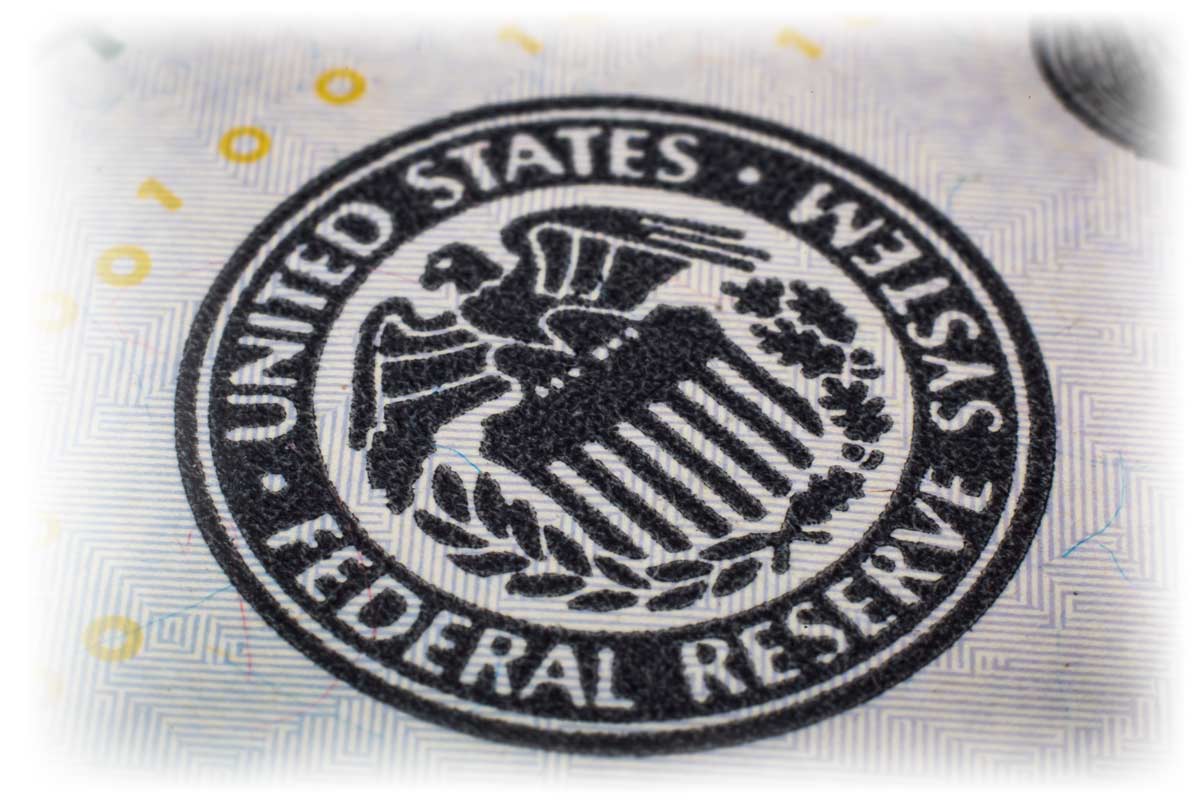 Close-up of Federal Reserve stamp on U.S. currency