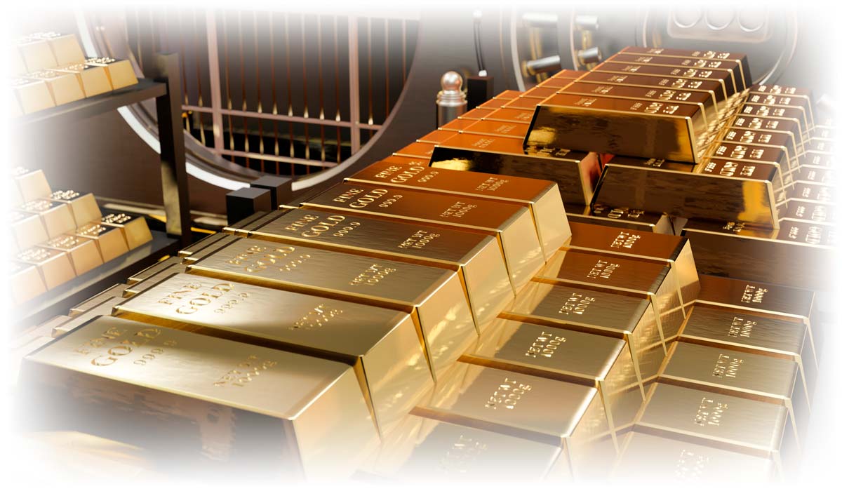 Gold bars in bank vault