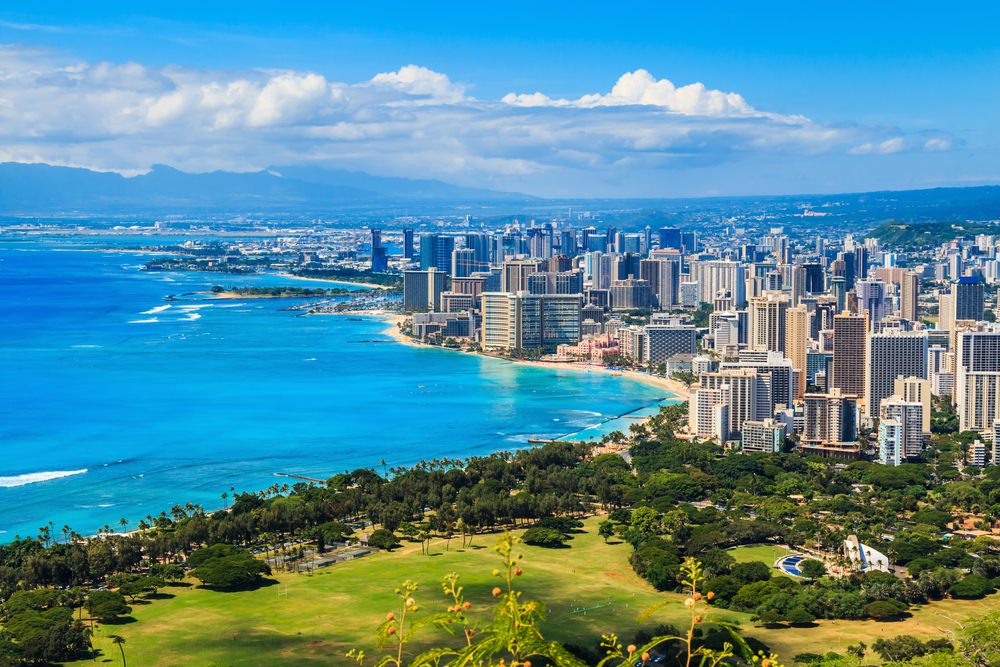 Urban skyline in Honolulu, Hawaii