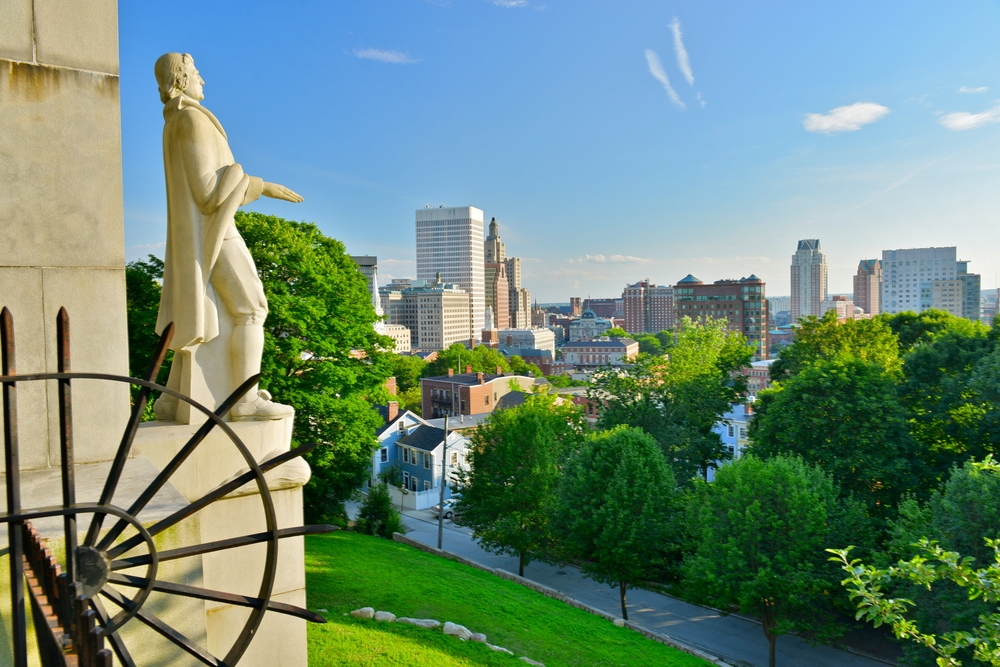 A view of the Providence, Rhode Island skyline from Prospect Terrace Park