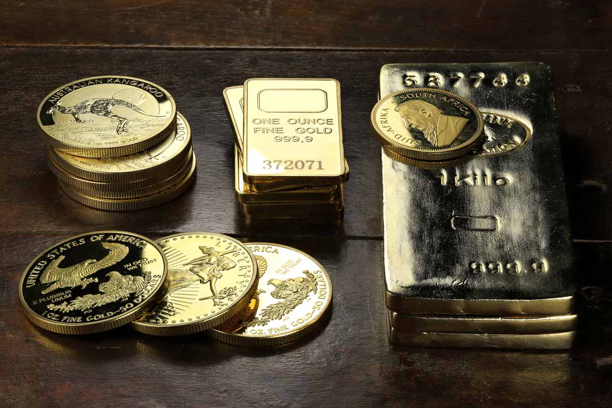 Various gold coins and bars