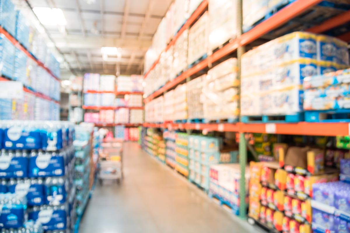 Blurred image of paper product in big-box store