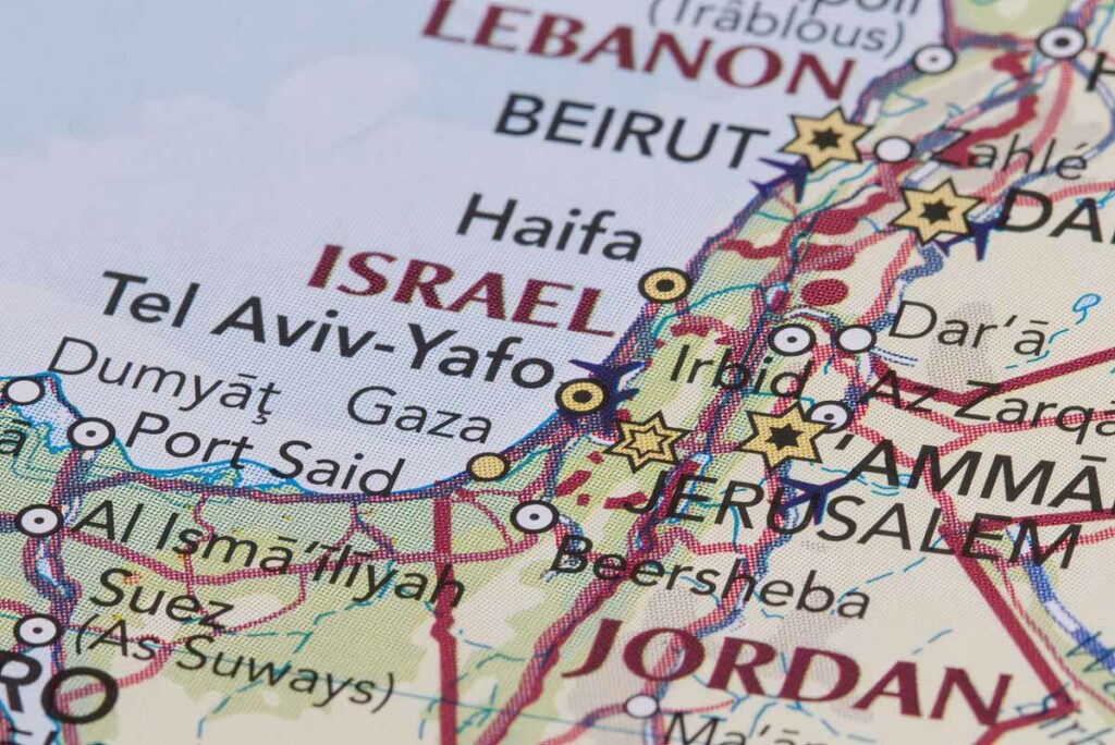 Map of Israel and Gaza region