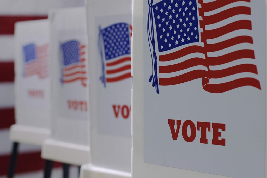 Row of U.S. voting booths