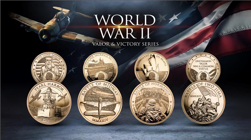 2024 World War II Valor & Victory Series: Battle of Midway and Battle of Normandy Gold 3-Coin Sets