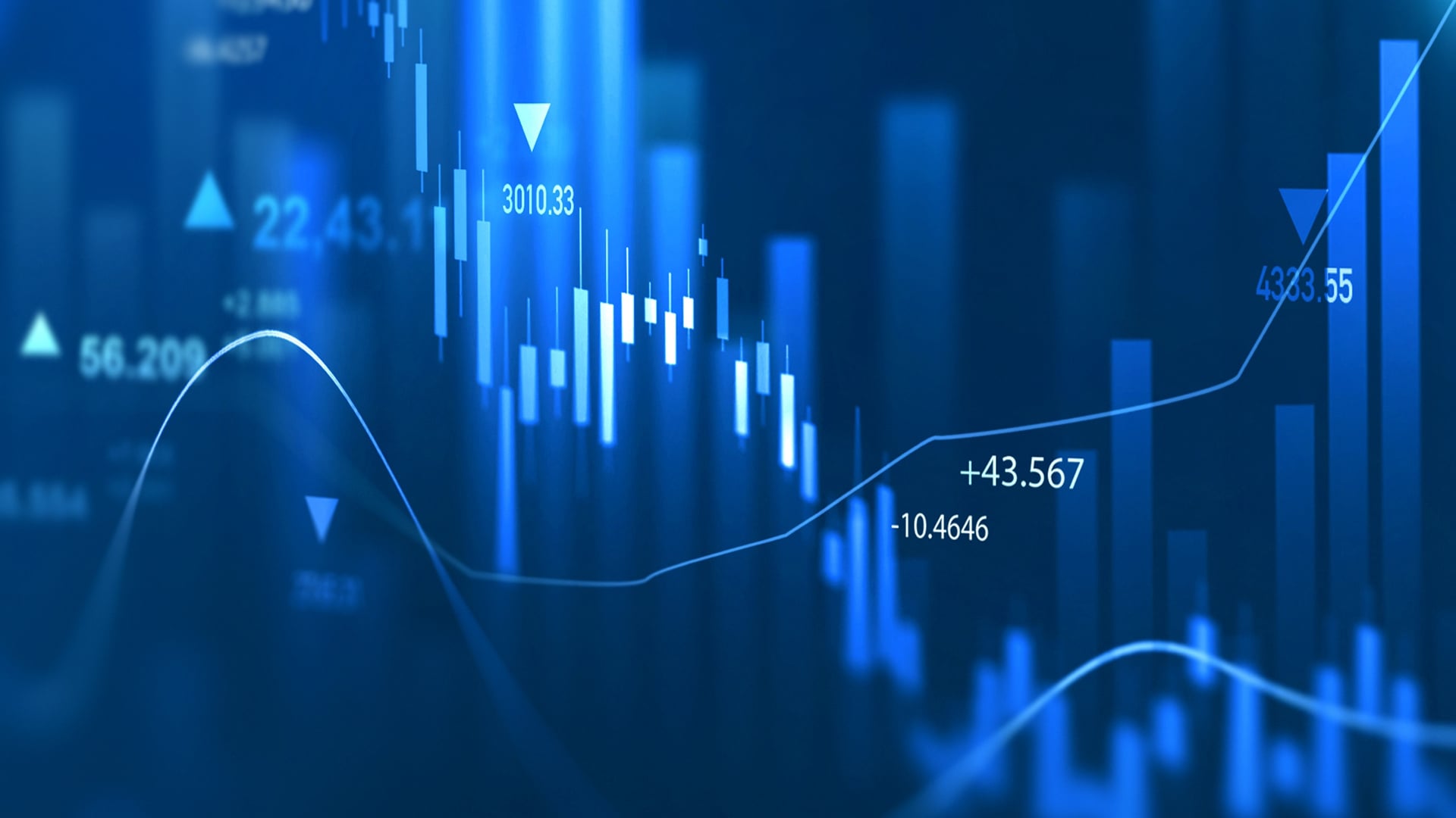 Blue financial data graph.
