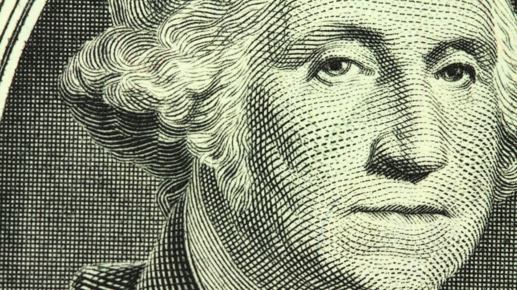 Close-up of President Washington portrait on U.S. dollar note