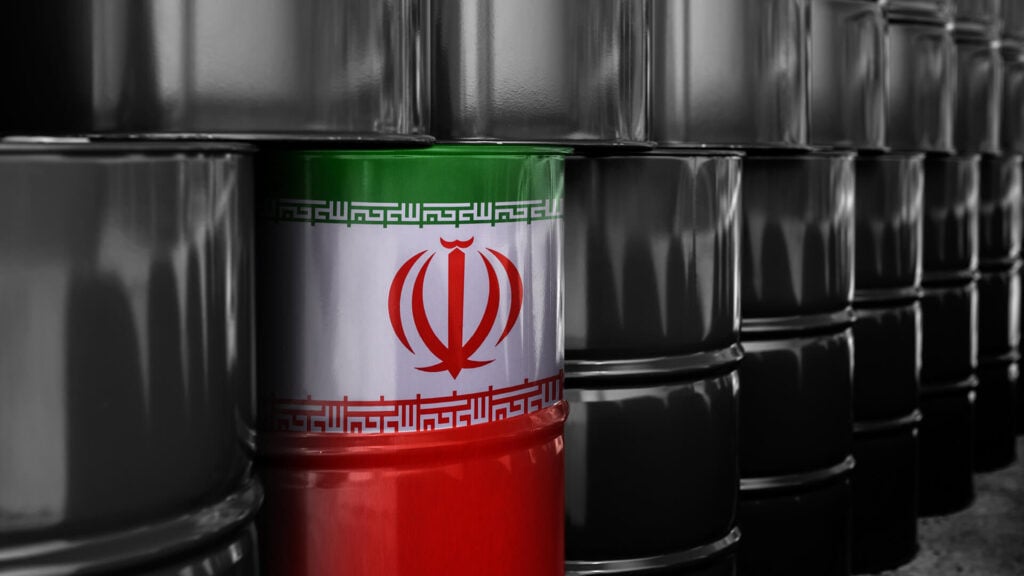 Barrel with Iranian flag among others